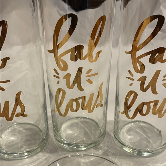 Set of 4 Tall Glasses with “fab-u-lous” Written in Gold - Picture 2 of 2